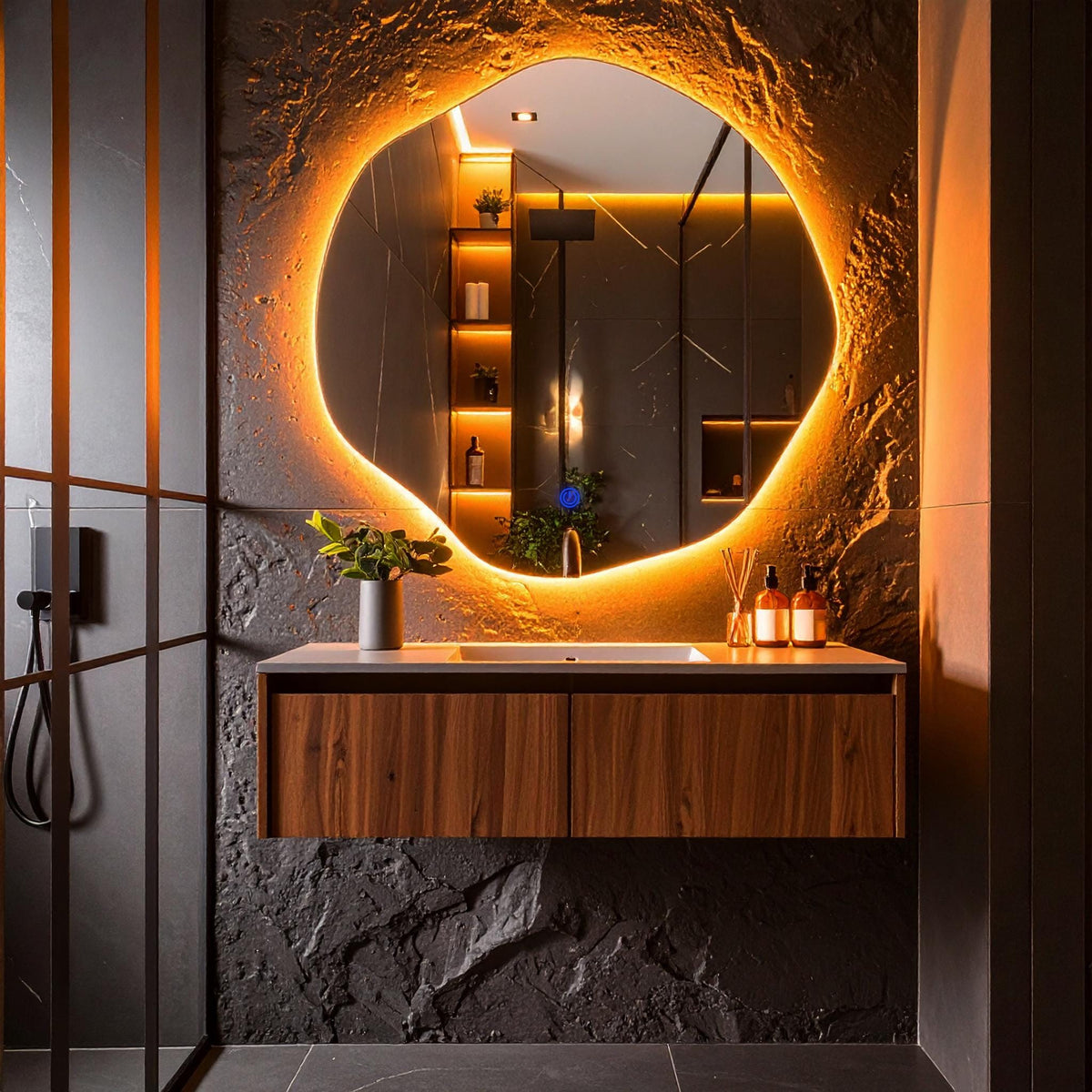 Miroir de salle de bain et lavabo LED