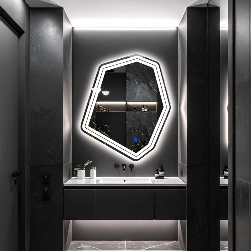 Miroir de salle de bain et lavabo LED sablés au laser Domira