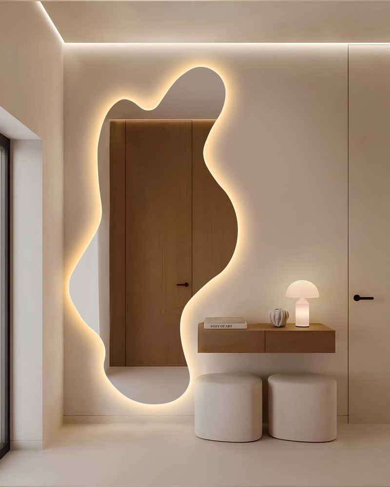 Grand miroir mural moderne ondulé sans cadre