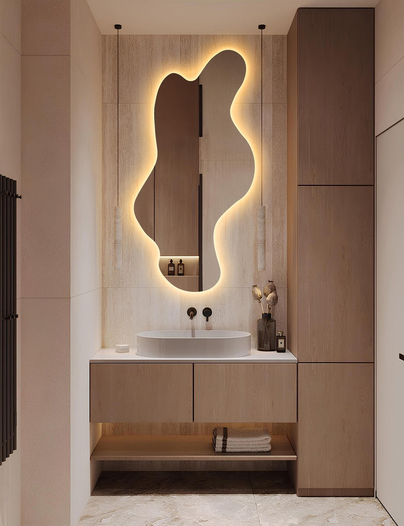 Grand miroir mural moderne ondulé sans cadre