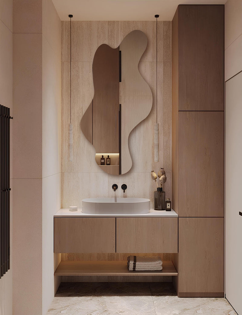 Grand miroir mural moderne ondulé sans cadre