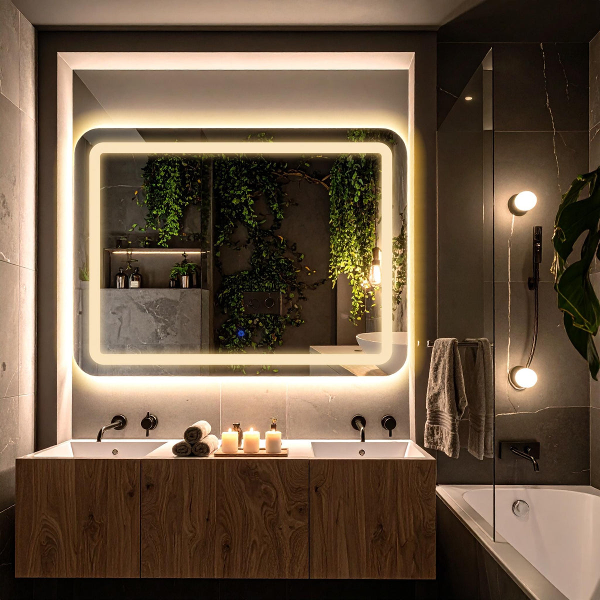 Quadra, miroir de courtoisie rectangulaire LED