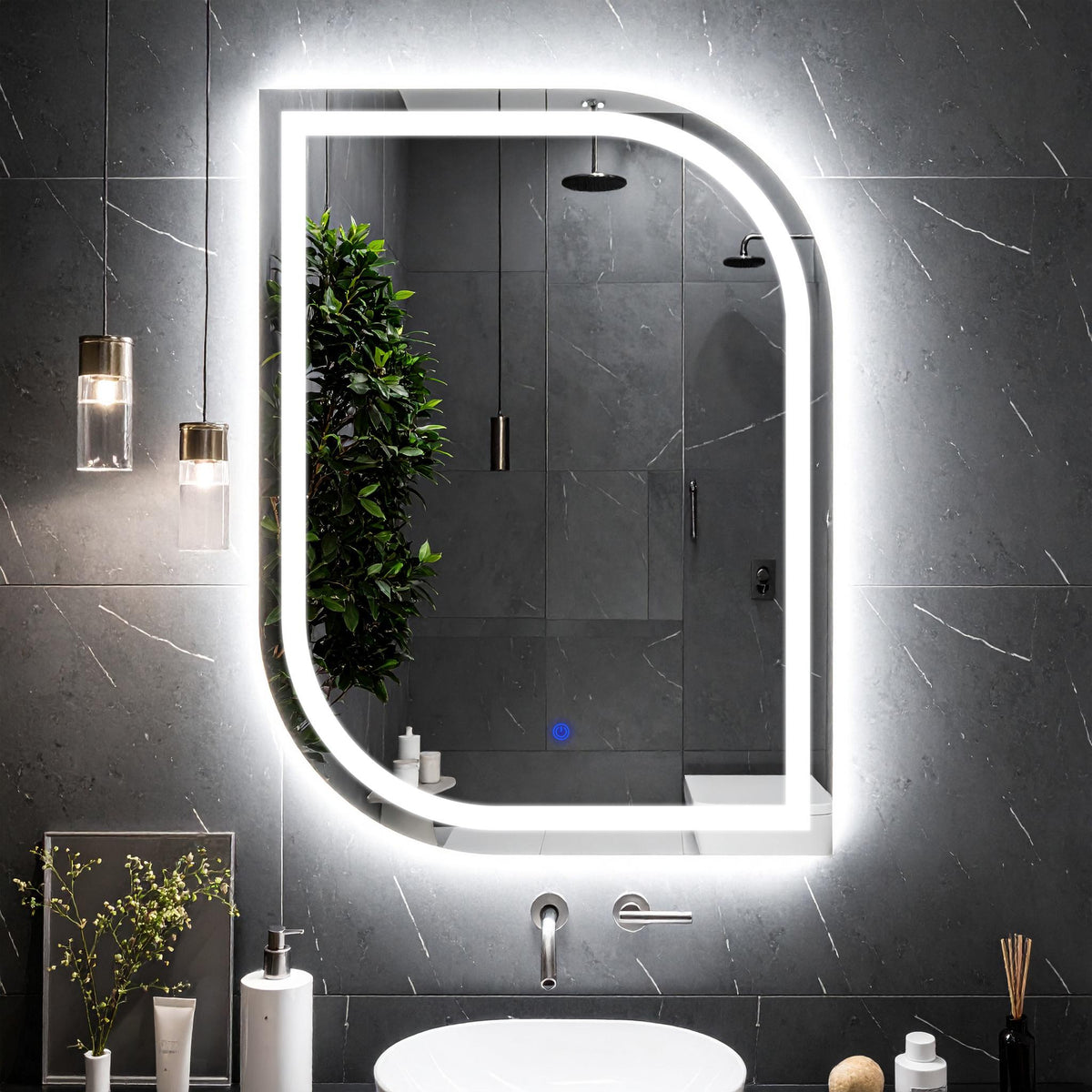 Curva, miroir de courtoisie rectangulaire LED