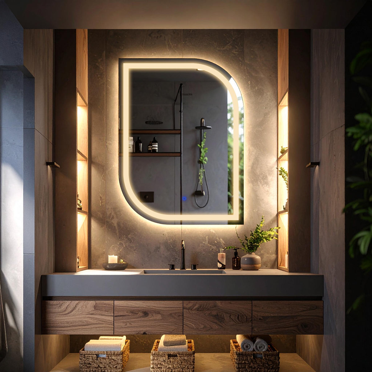 Curva, miroir de courtoisie rectangulaire LED