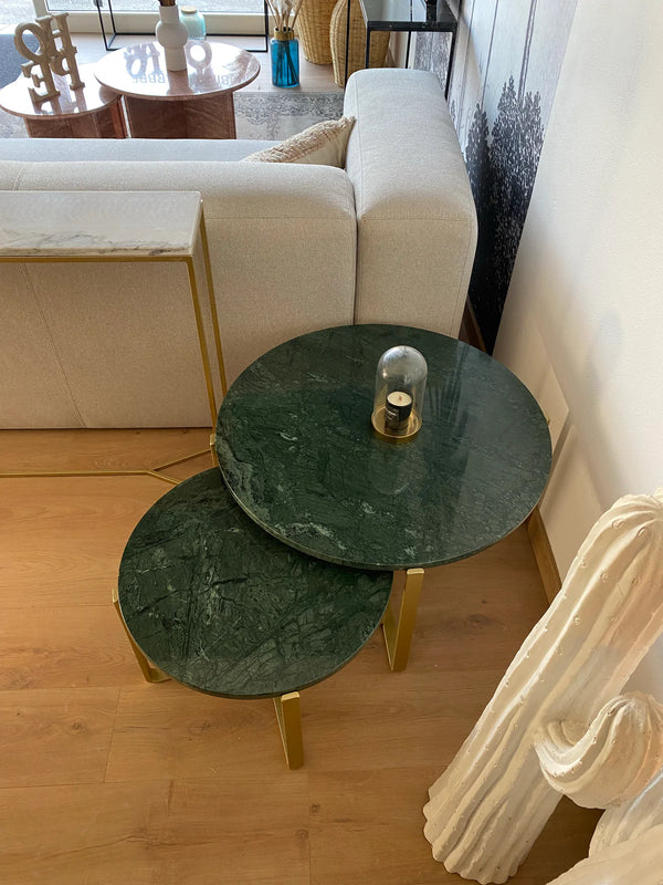 Table basse gigogne rondes métal & marbre