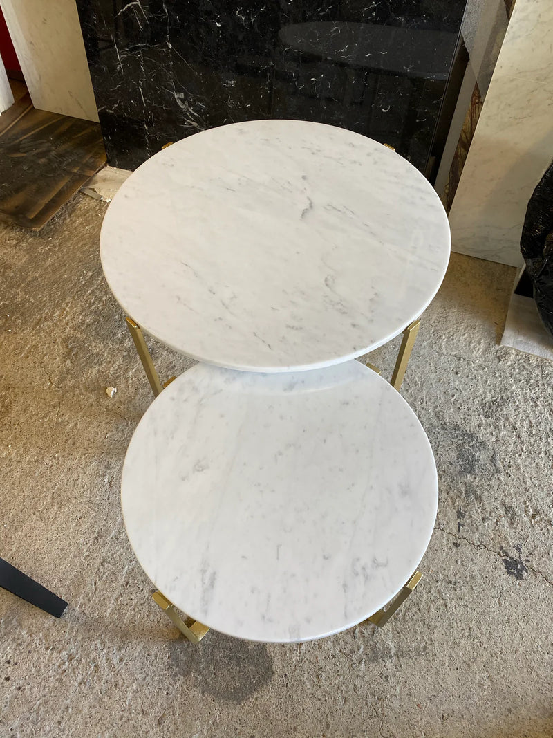 Table basse gigogne rondes métal & marbre