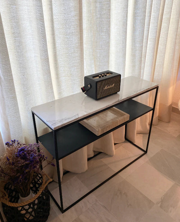 Console avec étagère &amp; plateau marbre&nbsp;