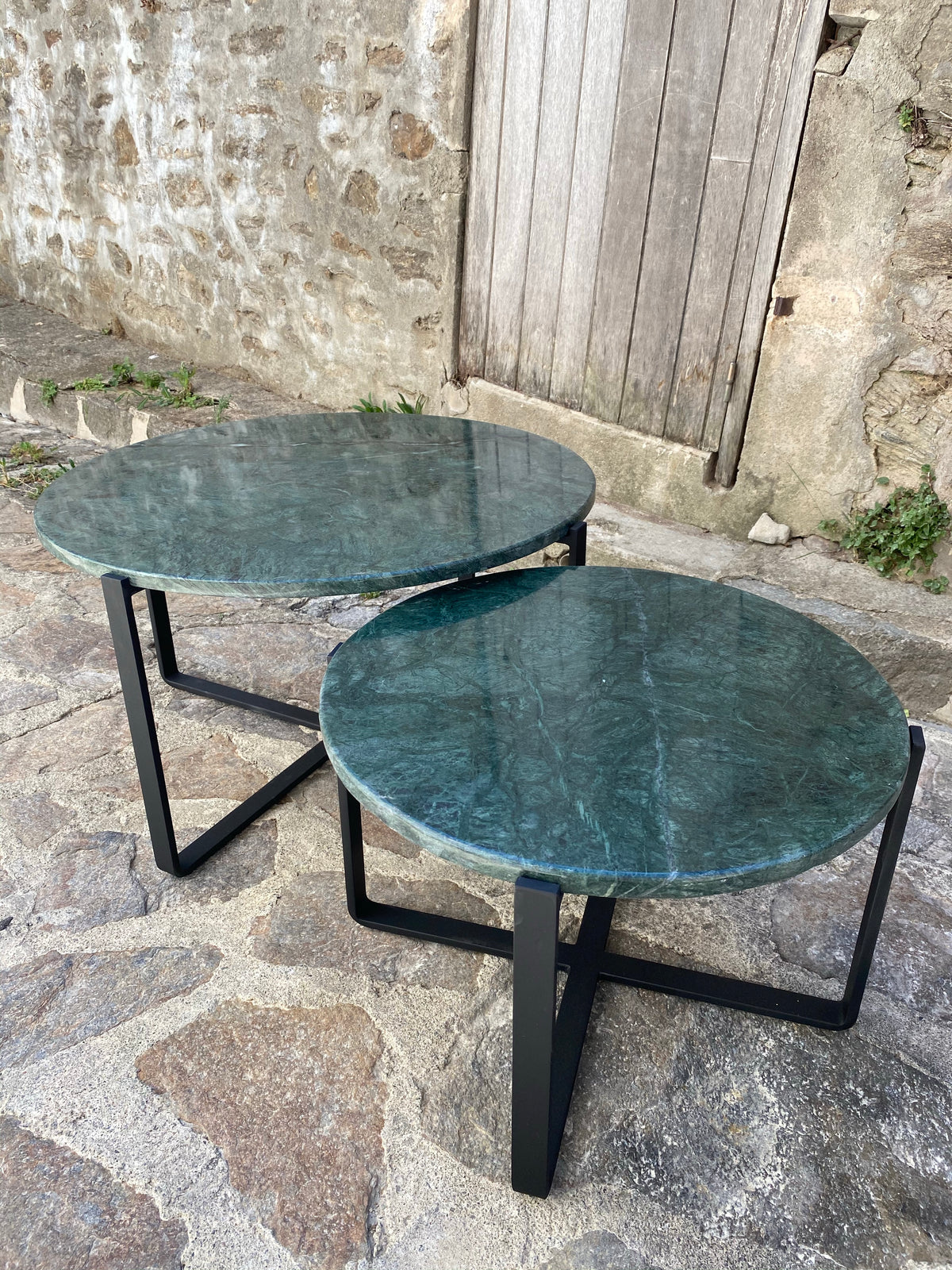 Table basse gigogne rondes métal & marbre