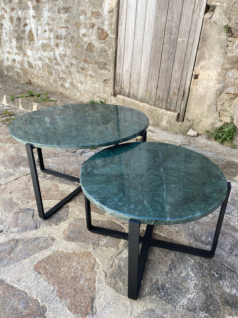 Table basse gigogne rondes métal & marbre