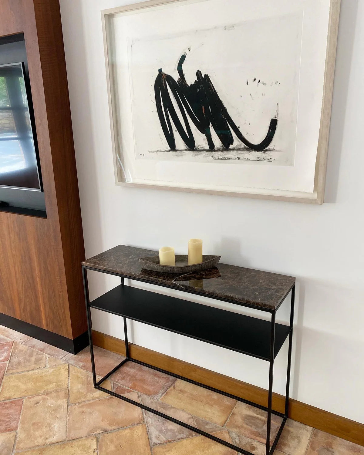 Console avec étagère &amp; plateau marbre&nbsp;