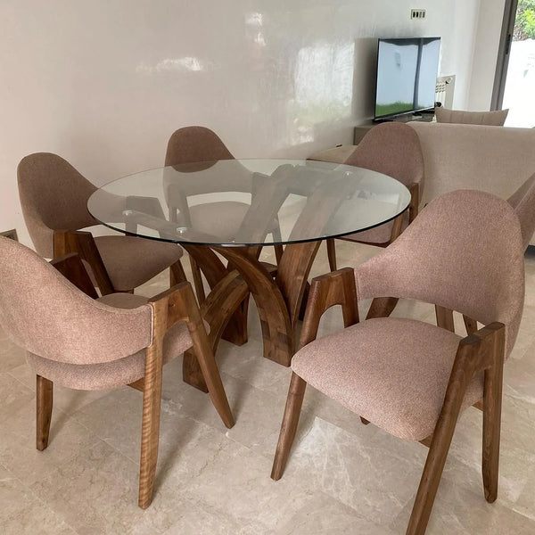 Table Élégance Bois rond ktab  130\130 cm et 6 Chaises model (Alpha)