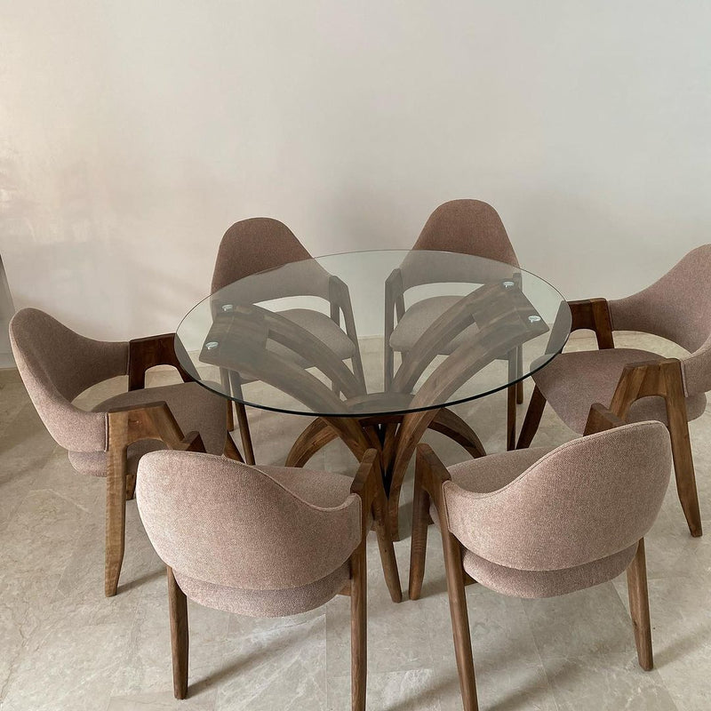 Table Élégance Bois rond ktab  130\130 cm et 6 Chaises model (Alpha)