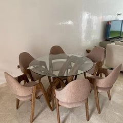 Table Élégance Bois rond ktab  130\130 cm et 6 Chaises model (Alpha)