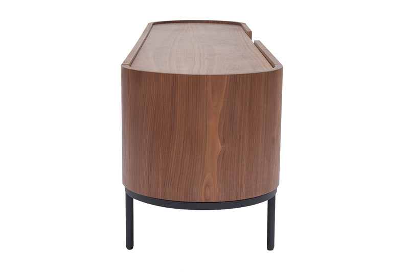 Meuble TV design bois foncé noyer et métal noir avec rangements