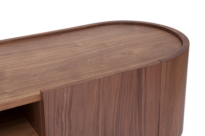 Meuble TV design bois foncé noyer et métal noir avec rangements