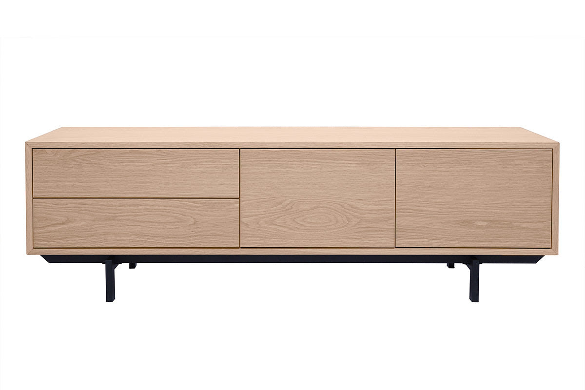 Meuble TV vintage en bois foncé avec rangements fermés