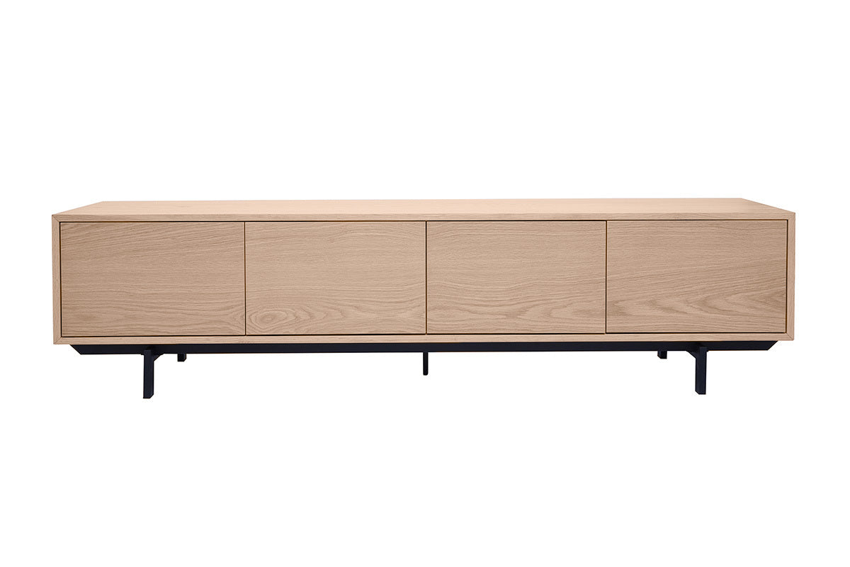 Meuble TV vintage bois foncé noyer et métal noir
