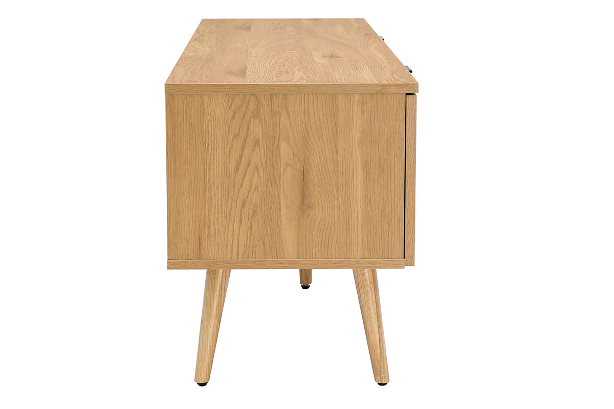 Meuble TV finition bois clair, cannage rotin 2 portes MANILLE