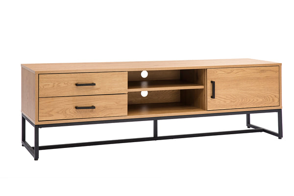 Meuble TV finition bois clair chêne et métal noir