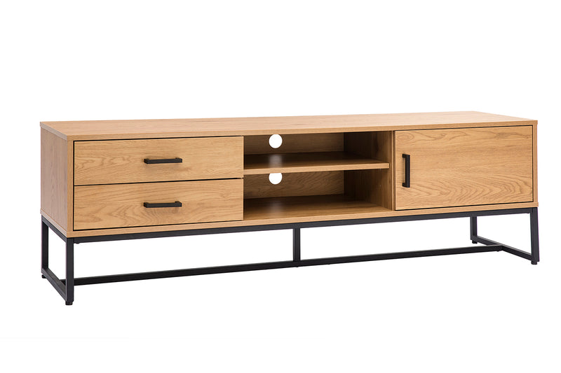 Meuble TV finition bois clair chêne et métal noir