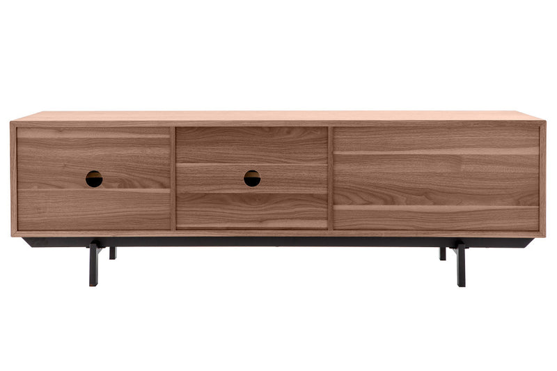 Meuble TV vintage en bois foncé avec rangements fermés