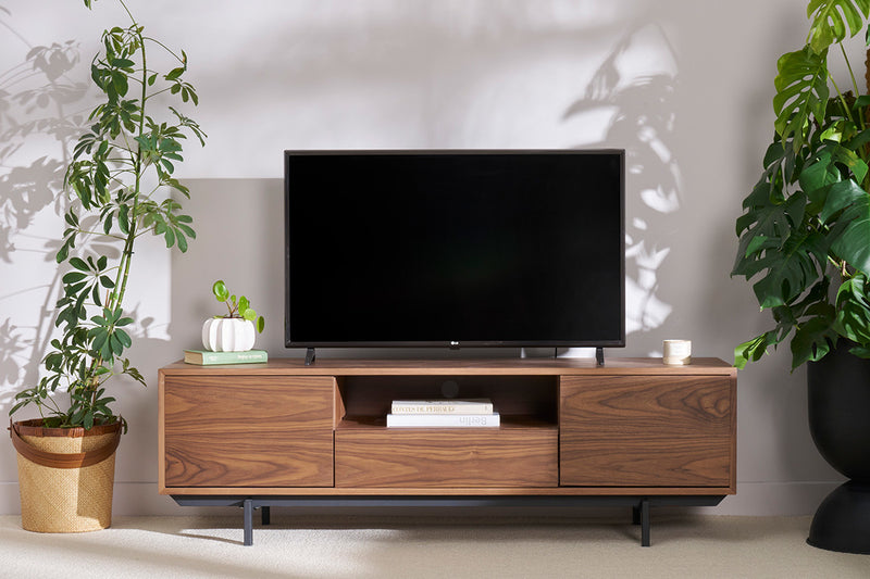 Meuble TV vintage en bois foncé niche ouverte