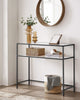 Table console 2 niveaux acier verre noir transparent