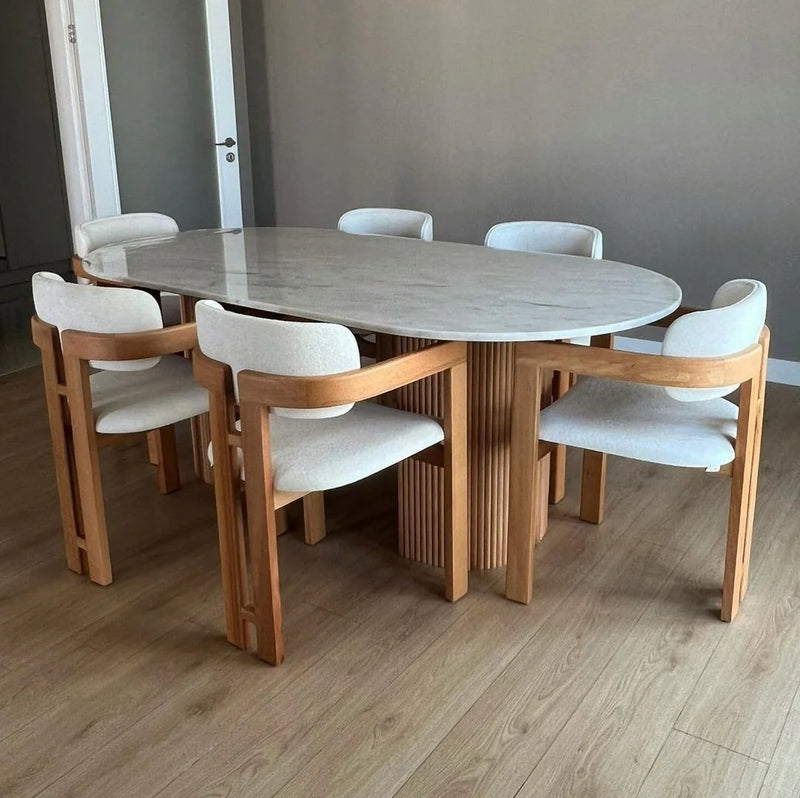 Table à Manger Plateau en Marbre 6 Chaises model M