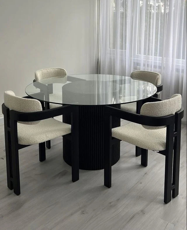 Table à Manger Verre Trempé Securisé avec 4 Chaise