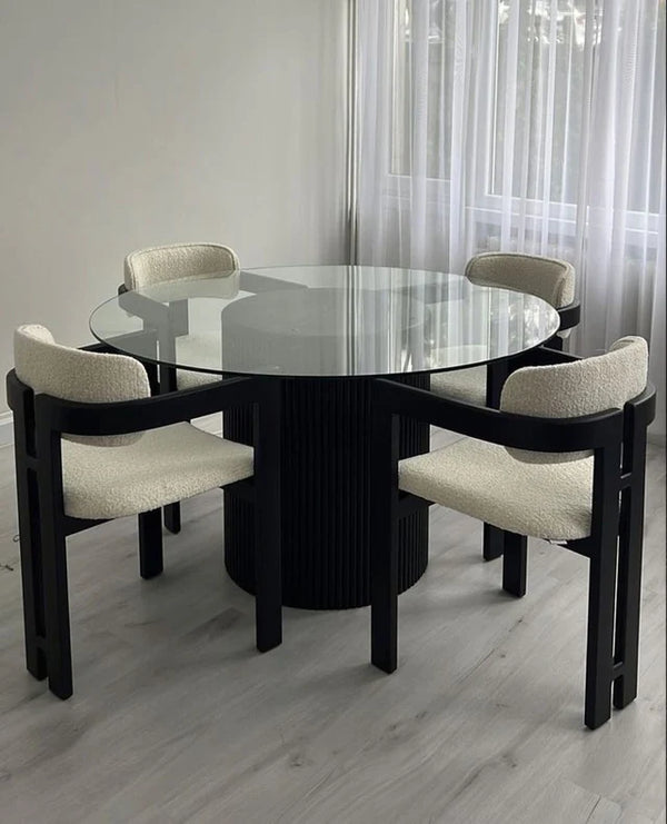 Table à Manger Verre Trempé Securisé avec 4 Chaise