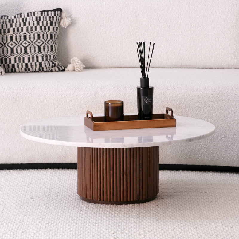 Table basse en bois et marbre